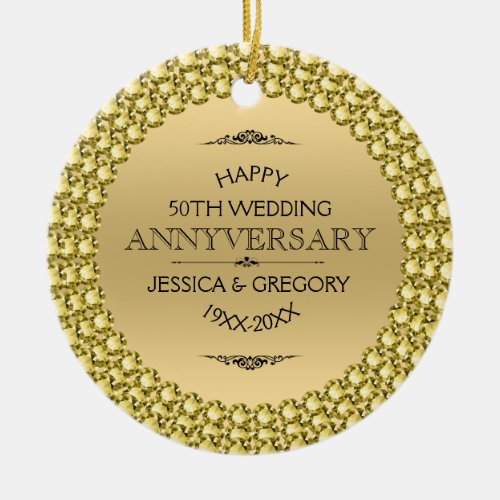 Happy 50th Anniversary Diamonds  Gold Ceramic Ornament