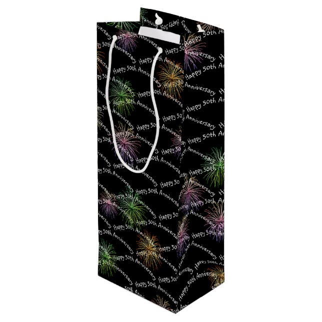 Happy 50th Anniversary Fireworks  Wine Gift Bag (Back Angled)