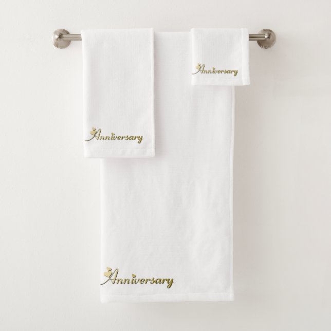 Happy 50th Anniversary Gold Font Bath Towel Set (Insitu)