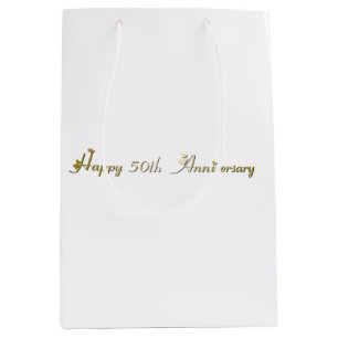 Happy 50th Anniversary Gold Font Medium Gift Bag