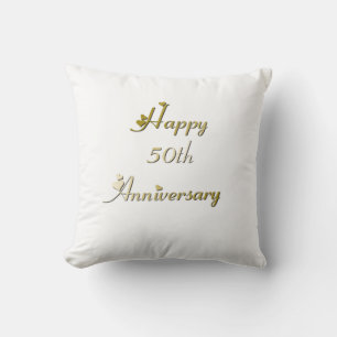 Happy 50th Anniversary Gold Font Throw Pillow