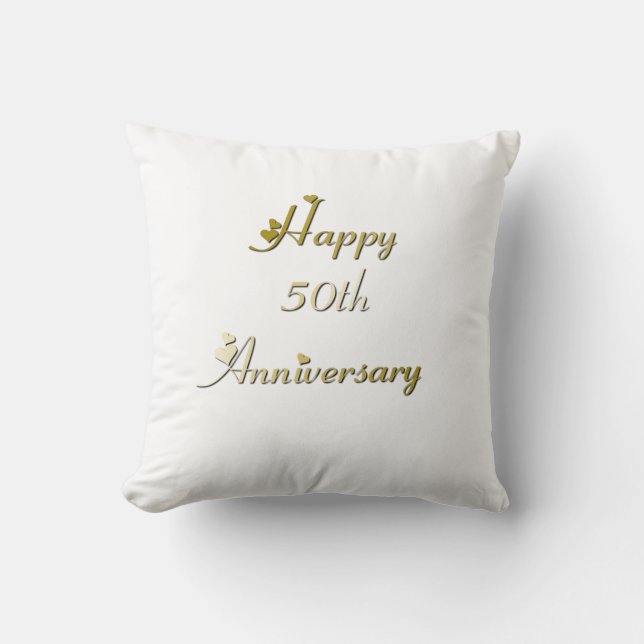 Happy 50th Anniversary Gold Font Throw Pillow (Front)