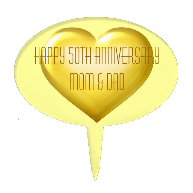 Happy 50th Anniversary gold glass heart Cake Topper (Front)