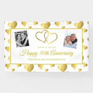 HAPPY 50TH ANNIVERSARY GOLD HEARTS & PHOTOS BANNER
