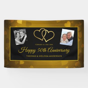 Happy 50th Anniversary Gold Hearts & Photos Banner by decor_de_vous at Zazzle