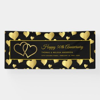 Happy 50th Anniversary Gold Linked Hearts Banner by decor_de_vous at Zazzle