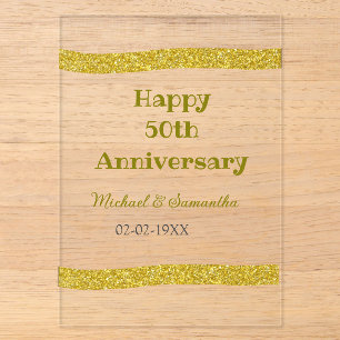 Happy 50th anniversary golden glitter border gray acrylic invitations