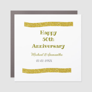 Happy 50th anniversary golden glitter border gray  car magnet
