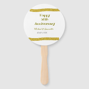 Happy 50th anniversary golden glitter border gray hand fan