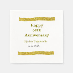 Happy 50th anniversary golden glitter border gray napkins