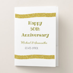 Happy 50th anniversary golden glitter border gray pocket folder