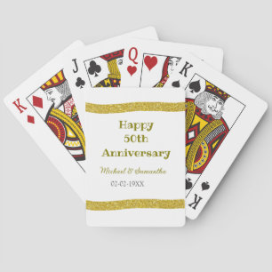 Happy 50th anniversary golden glitter border gray  poker cards