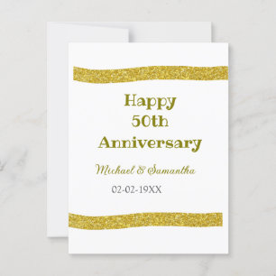 Happy 50th anniversary golden glitter border gray postcard