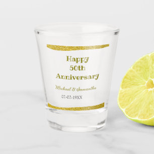 Happy 50th anniversary golden glitter border gray  shot glass