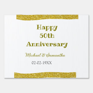 Happy 50th anniversary golden glitter border gray  sign