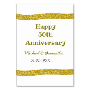 Happy 50th anniversary golden glitter border gray  table number