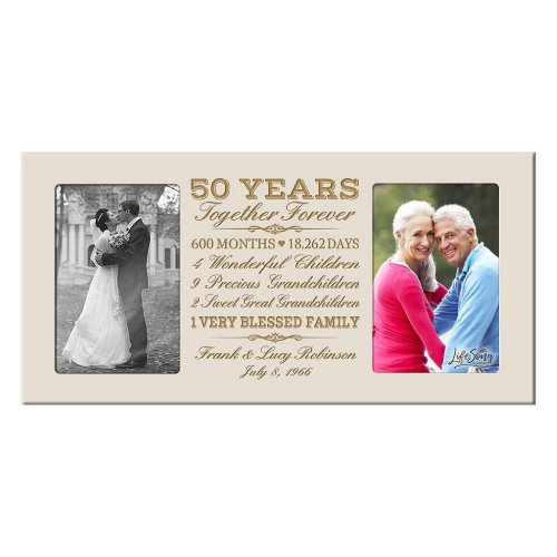 Happy 50th Anniversary Ivory Double Photo Frame