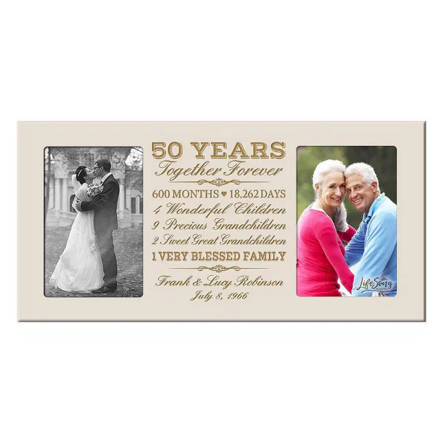 Personalized Anniversary Double Photo Frame - Feliz Anivesario 45th / Ivory