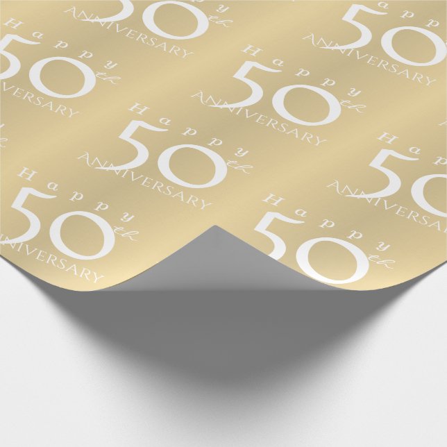 "Happy 50th Anniversary" Matte Gold Color Wrapping Paper (Corner)