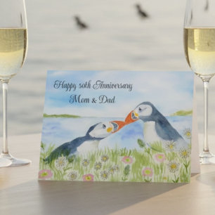 Happy 50th Anniversary Mom & Dad Puffins  Card