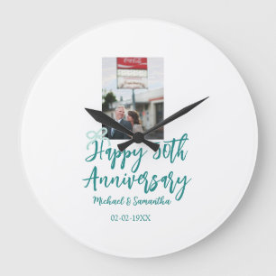 Happy 50th anniversary photo turquoise bow name da large clock