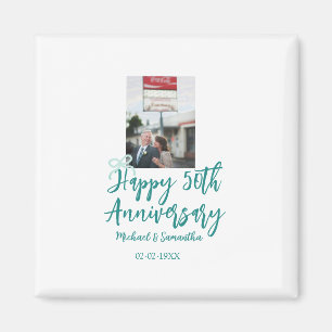 Happy 50th anniversary photo turquoise bow name da magnet