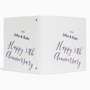 Happy 50th anniversary purple name year simple 3 ring binder