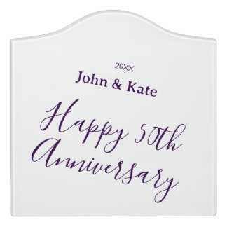 Happy 50th anniversary purple name year simple  door sign