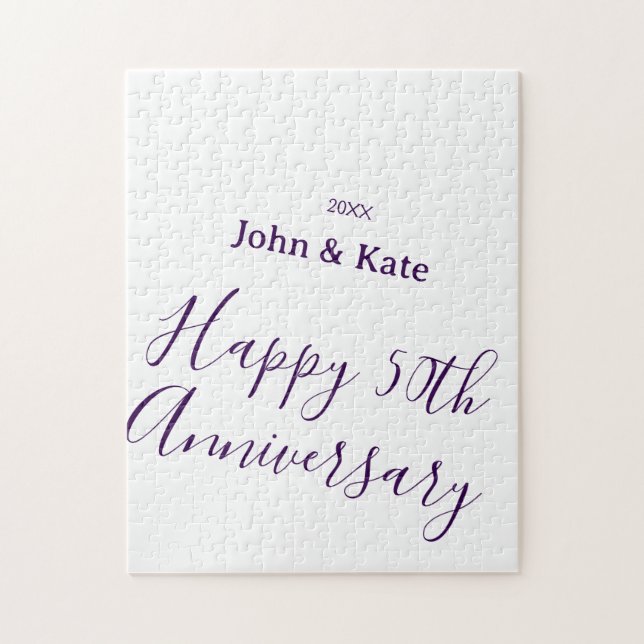 Happy 50th anniversary purple name year simple  jigsaw puzzle (Vertical)