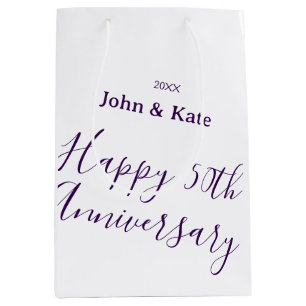 Happy 50th anniversary purple name year simple  medium gift bag