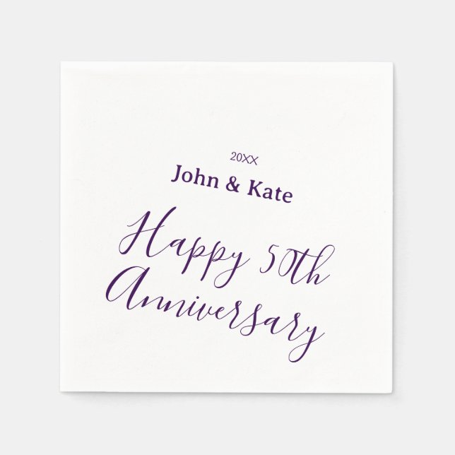Happy 50th anniversary purple name year simple  napkins (Front)