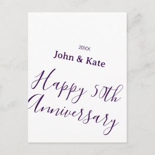 Happy 50th anniversary purple name year simple postcard