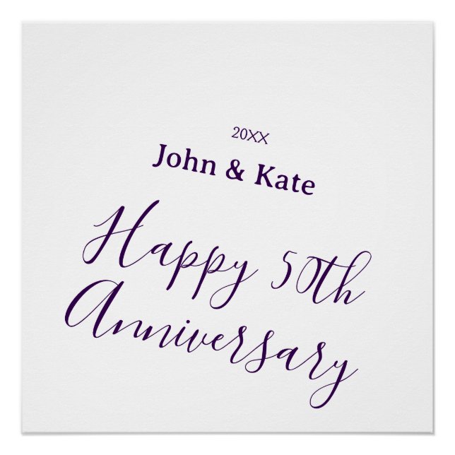 Happy 50th anniversary purple name year simple  poster (Front)