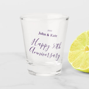 Happy 50th anniversary purple name year simple shot glass