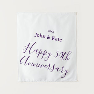 Happy 50th anniversary purple name year simple  tapestry