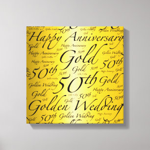 Happy 50th Anniversary Word Art Graphic Canvas Print