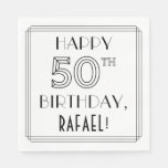 [ Thumbnail: Happy 50th Birthday; Art Deco Style; Custom Name Napkins ]