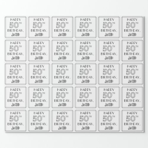 HAPPY 50TH BIRTHDAY Art Deco Style Custom Name Wrapping Paper