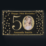 Happy 50th Birthday Banner Black and Gold Photo<br><div class="desc">Happy 50th Birthday Banner Black and Gold Glitter Confetti with custom photo. Printable Digital. For further customization,  please click the "Customize it" button and use our design tool to modify this template.</div>