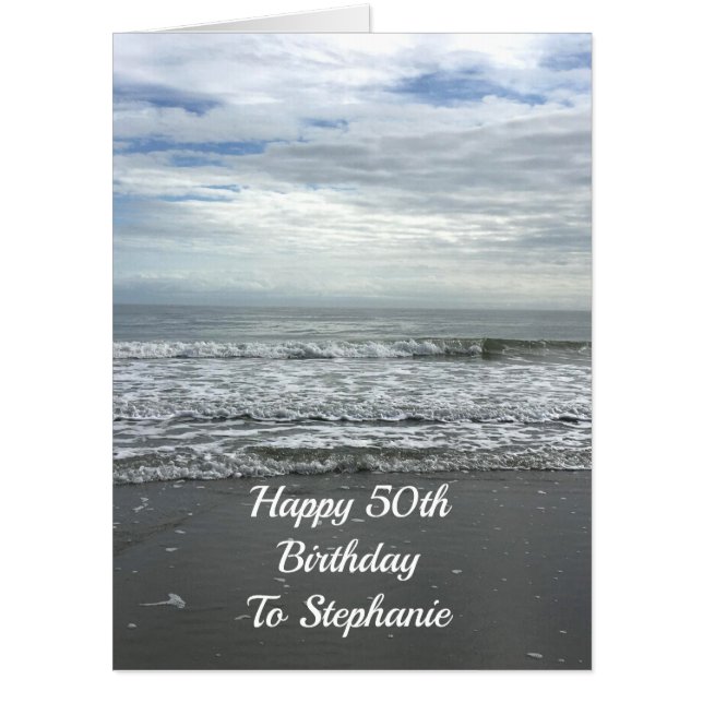 Happy 50th Birthday Beach Theme Cool Ocean Water Card (Front)