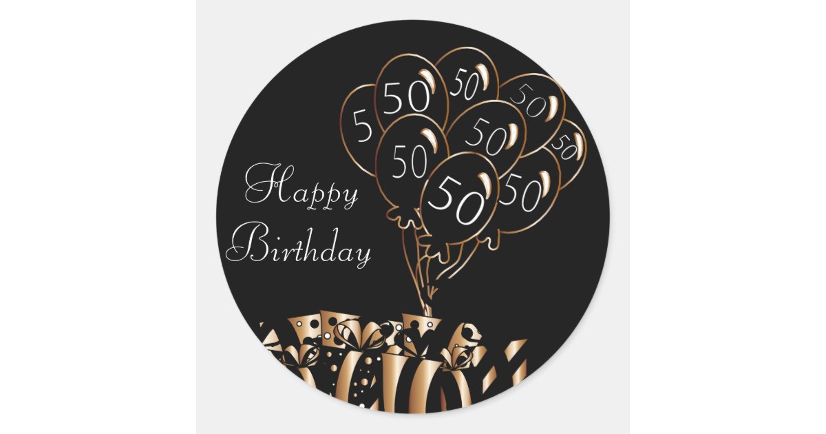 Happy 50th Birthday | Black Balloons Classic Round Sticker | Zazzle.com