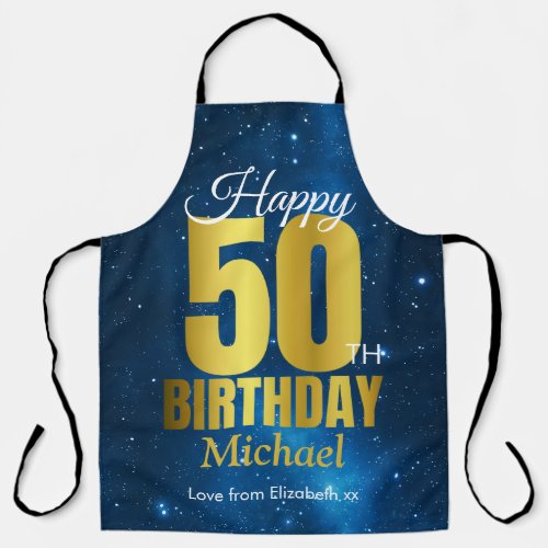 Happy 50th Birthday Blue Gold Apron