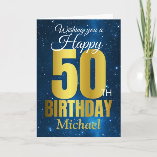Happy 50th Birthday Blue Gold Card