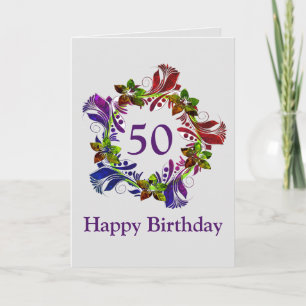 Happy 50th Birthday Card, Modern Floral Card