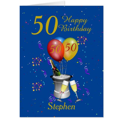 Happy 50th Birthday Celebration Blue Card