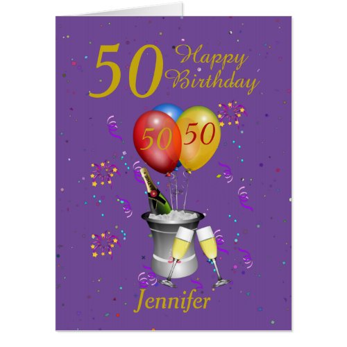 Happy 50th Birthday Celebration Purple Card
