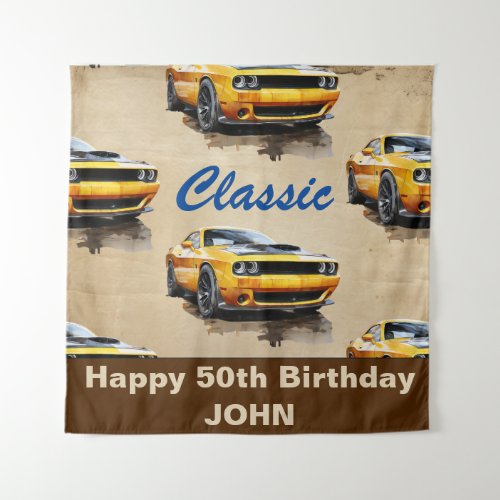 happy 50th birthday Classic Muscle Car backdrop
