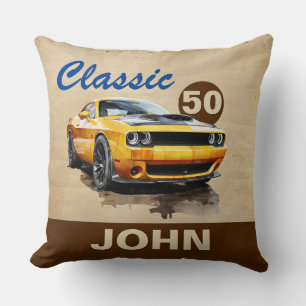 happy 50th birthday Classic Muscle Car Throw Pillow