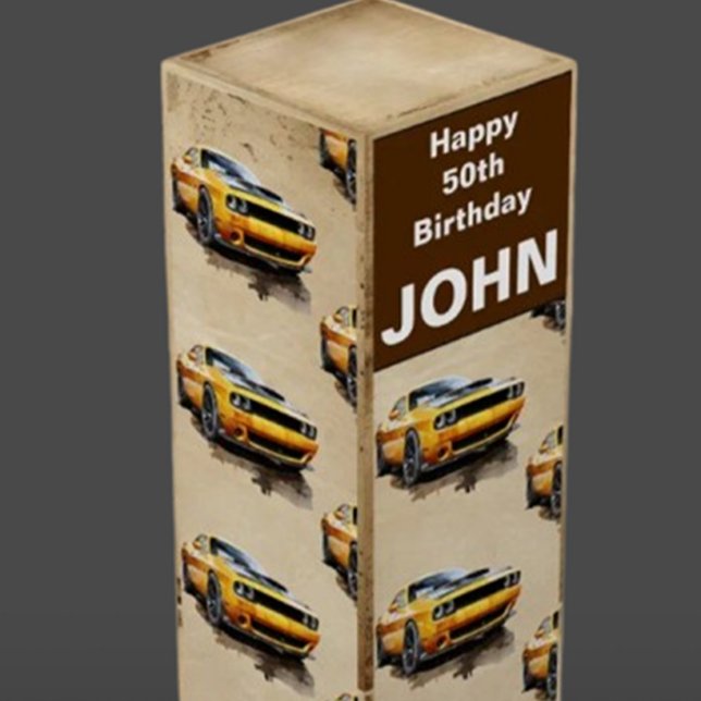 happy 50th birthday Classic Muscle Car Wine Box (Unleash your creativity and add your personal touch to this classic ride.)
