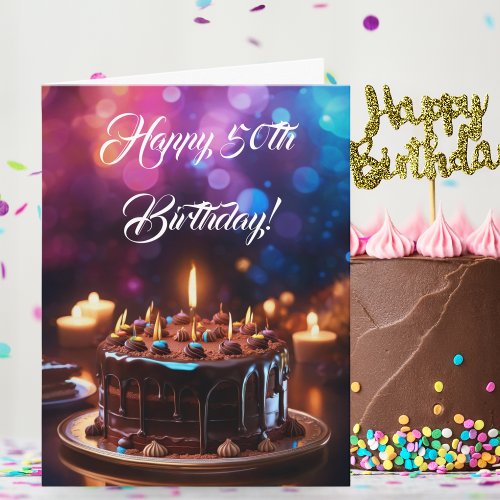 Happy 50th Birthday Colorful Chocolate Cake  Card